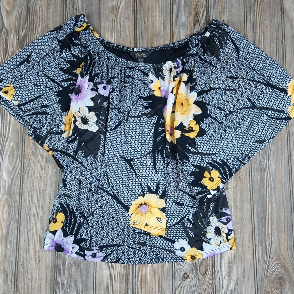 Thalia Sodi Floral Eccentric Print Pattern Flowy Blouse Top